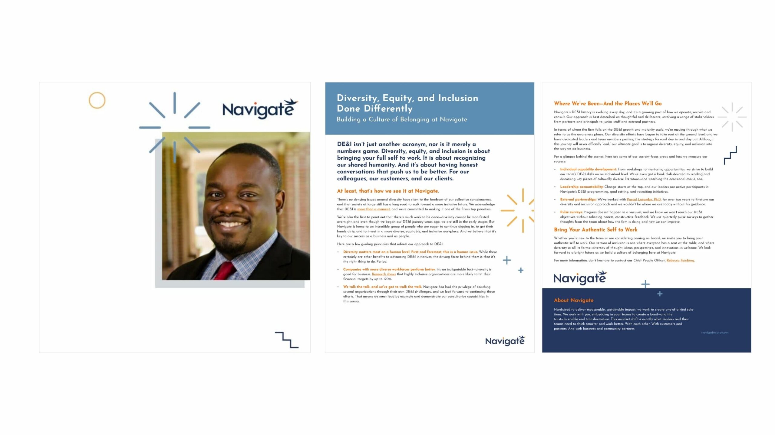 Mockup of collateral piece on DE&I initiatives for Navigate Consulting